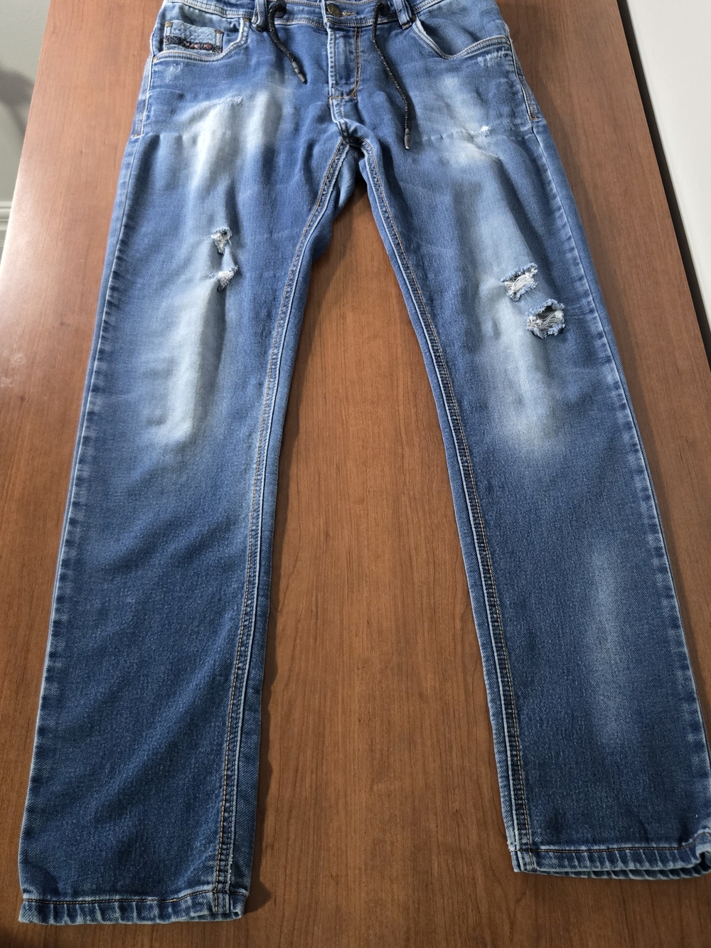 Men's Distressed Blue Jeans - Classic Washed Denim